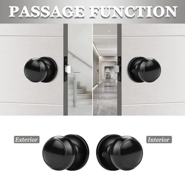 Alt view image 3 of 7 - Probrico 1 Pack Round Passage Door Knob(Non-Locking Knobs), Keyless Doorknobs Interior/Exterior Door Lockset,Passage Knobs for Hallway/Closet,Black Finish Modern Design Door Hardware