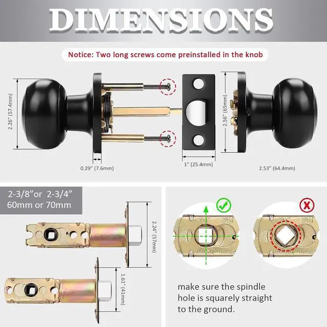 Alt view image 5 of 7 - Probrico 1 Pack Round Passage Door Knob(Non-Locking Knobs), Keyless Doorknobs Interior/Exterior Door Lockset,Passage Knobs for Hallway/Closet,Black Finish Modern Design Door Hardware