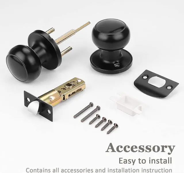 Alt view image 6 of 7 - Probrico 1 Pack Round Passage Door Knob(Non-Locking Knobs), Keyless Doorknobs Interior/Exterior Door Lockset,Passage Knobs for Hallway/Closet,Black Finish Modern Design Door Hardware