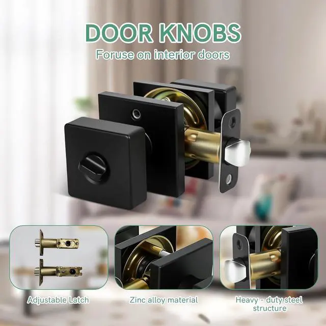 Alt view image 6 of 6 - Square Black Door Knob and Deadbolt Lock,Single Cylinder Deadbolt Lock and Door Knob Set, Keyed Alike Eexterior Door Locks for Front Door (Matte Black,1PACK)