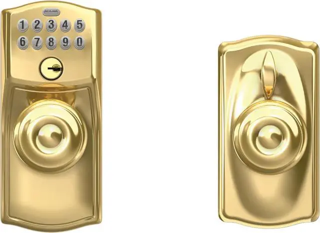 Alt view image 4 of 6 - SCHLAGE FE595 CAM 505 GEO Camelot Keypad Entry with Flex-Lock and Georgian Style Knobs, Bright Brass, Georgian Knob
