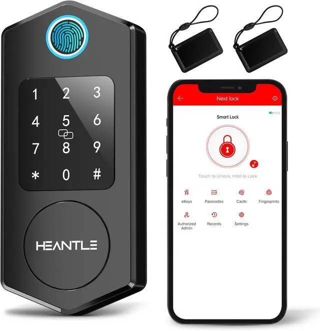 Main image of Keyless Entry Door Lock,HEANTLE Fingerprint Smart Deadbolts with Touchscreen Keypad for Front Door,Electronic Bluetooth Deadbolt with App Control,Auto Lock