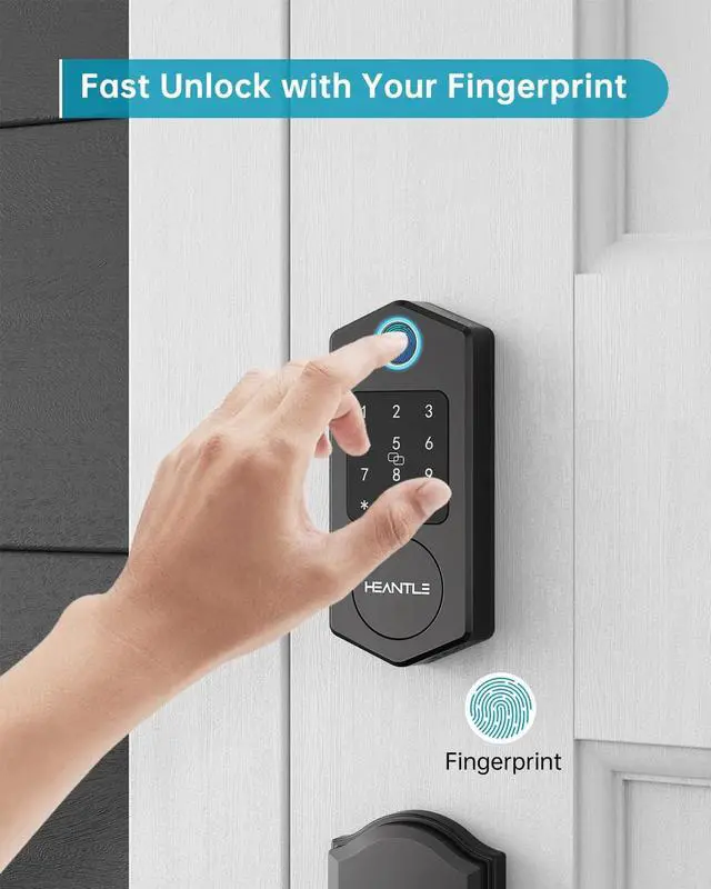 Alt view image 2 of 7 - Keyless Entry Door Lock,HEANTLE Fingerprint Smart Deadbolts with Touchscreen Keypad for Front Door,Electronic Bluetooth Deadbolt with App Control,Auto Lock
