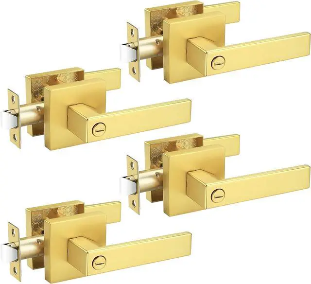 Main image of Probrico 4 Pack Gold Privacy Door Handles,Heavy Duty Satin Brass Door Knobs with Lock for Bedroom and Bathroom,Square Interior Keyless Locksets
