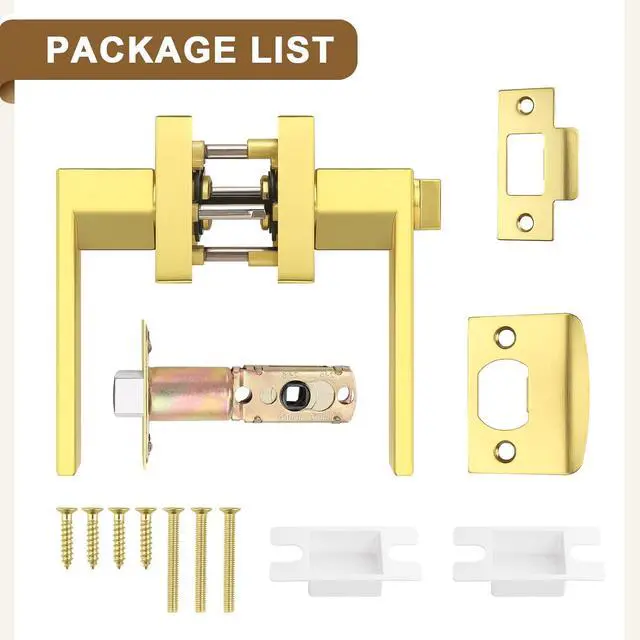 Alt view image 7 of 7 - Probrico 4 Pack Gold Privacy Door Handles,Heavy Duty Satin Brass Door Knobs with Lock for Bedroom and Bathroom,Square Interior Keyless Locksets