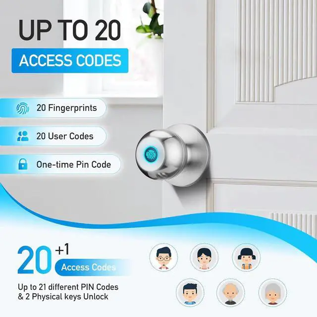 Alt view image 4 of 7 - Fingerprint Door Lock, Smart Door Knob with Lock, Biometric Door Lock with App Control & Key, Keyless Door Locks for Bedrooms, Front Door, Home, Finger Print Door Knobs Satin Nickel, 1 Pack