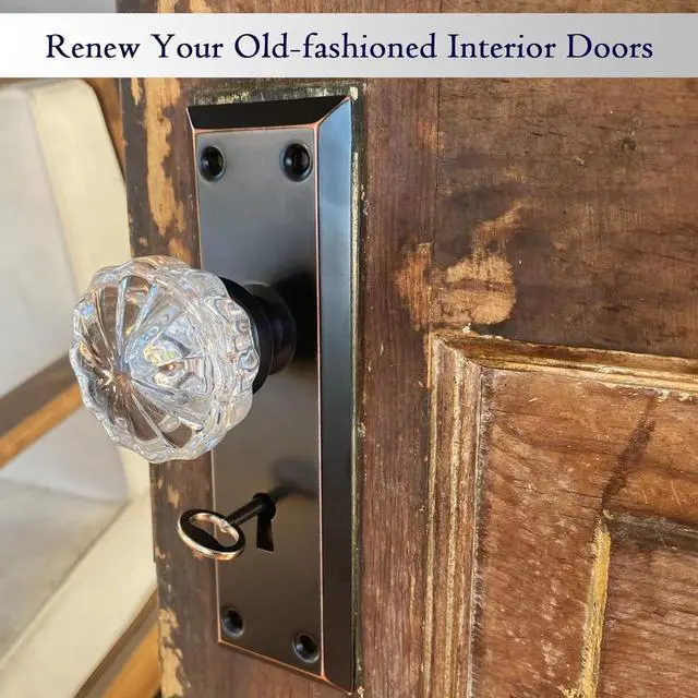 Alt view image 5 of 7 - Antique Mortise Keyed Lock Set with Fluted Glass Knobs and Skeleton Keys, Fits 1-3/8"-1-3/4" Interior Doors, Backset 2-3/8", Oil Rubbed Bronze, 4 Pack