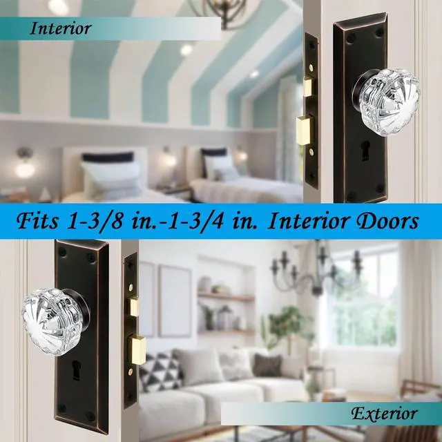 Alt view image 6 of 7 - Antique Mortise Keyed Lock Set with Fluted Glass Knobs and Skeleton Keys, Fits 1-3/8"-1-3/4" Interior Doors, Backset 2-3/8", Oil Rubbed Bronze, 4 Pack