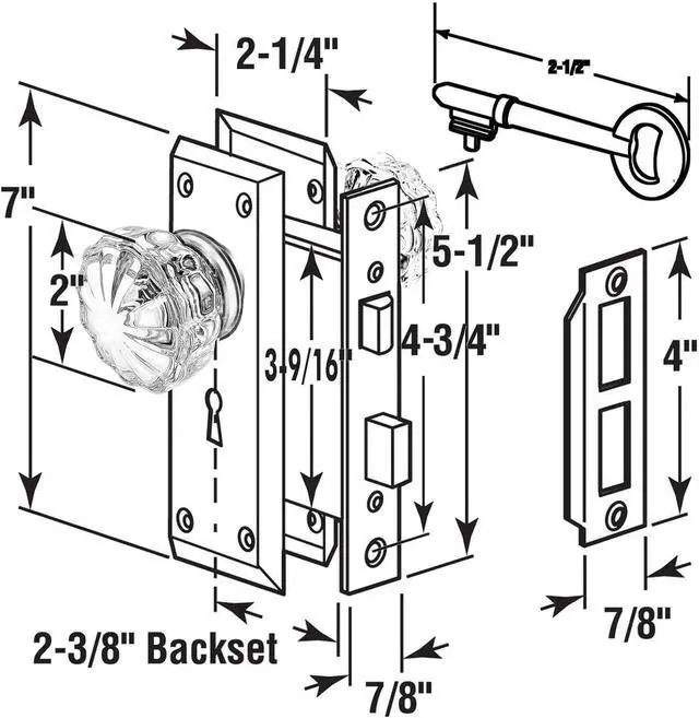 Alt view image 7 of 7 - Antique Mortise Keyed Lock Set with Fluted Glass Knobs and Skeleton Keys, Fits 1-3/8"-1-3/4" Interior Doors, Backset 2-3/8", Oil Rubbed Bronze, 4 Pack