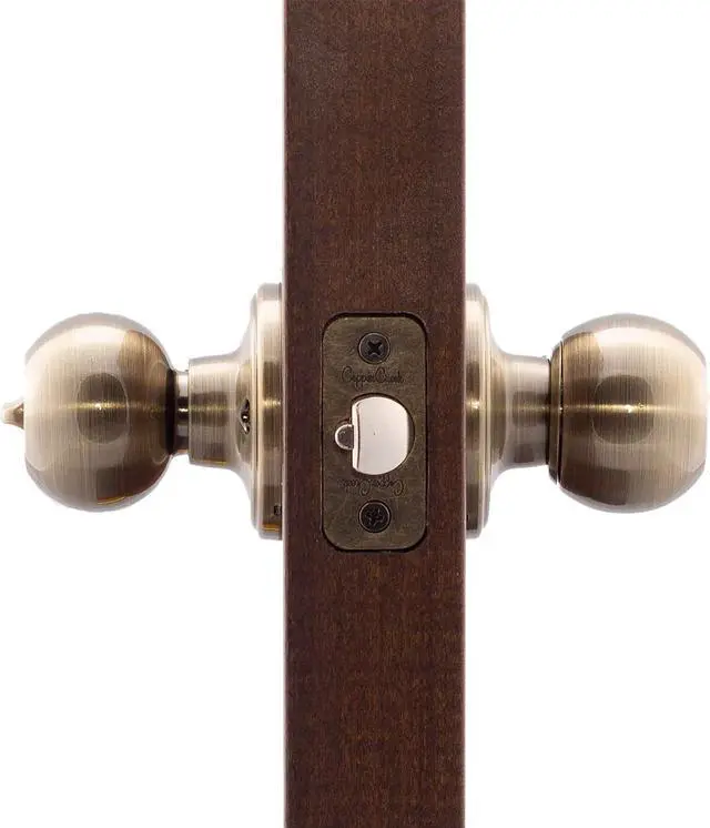Alt view image 4 of 4 - Copper Creek BK2040AB Ball Door Knob, Keyed Entry Function, 1 Pack, in Antique Brass