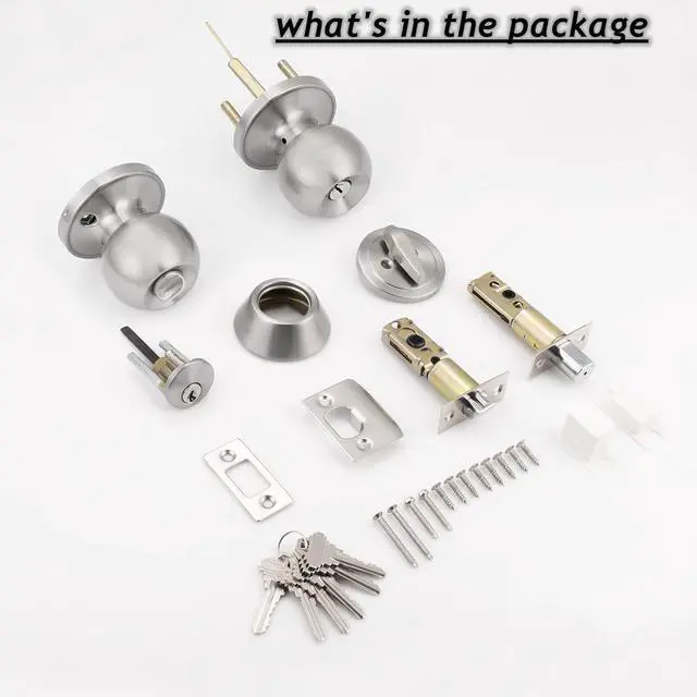 Alt view image 7 of 7 - Probrico 4 Pack Keyed Alike Entry Handlset with Single Cylinder Deadbolts Combo Pack, Satin Nickel Door Knob for Front and Entrance Door, Interior and Exterior Entry Door Levers Brushed Nickel