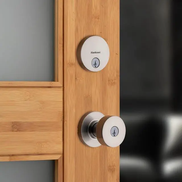 Alt view image 2 of 7 - Kwikset 991 Pismo Keyed Entry Knob and Single Cylinder Deadbolt Combo Pack Featuring SmartKey and Microban in Satin Nickel