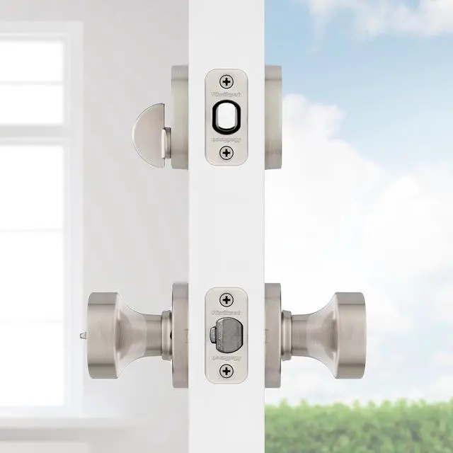 Alt view image 3 of 7 - Kwikset 991 Pismo Keyed Entry Knob and Single Cylinder Deadbolt Combo Pack Featuring SmartKey and Microban in Satin Nickel