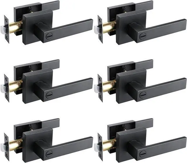 Main image of Bath Room Door Lock for Privacy with Solid Heavy Duty Square Door Lever Made from Zinc Alloy and Matte Black Finished,Golingda3503-BM-BK-6P