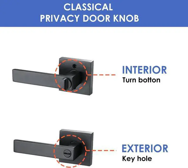 Alt view image 2 of 7 - Bath Room Door Lock for Privacy with Solid Heavy Duty Square Door Lever Made from Zinc Alloy and Matte Black Finished,Golingda3503-BM-BK-6P