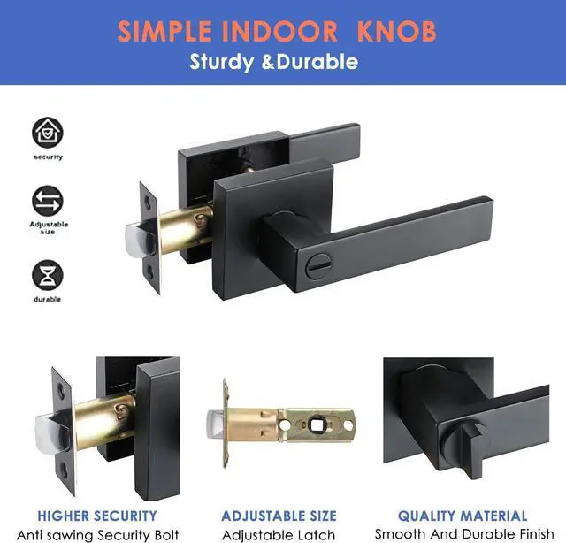 Alt view image 4 of 7 - Bath Room Door Lock for Privacy with Solid Heavy Duty Square Door Lever Made from Zinc Alloy and Matte Black Finished,Golingda3503-BM-BK-6P
