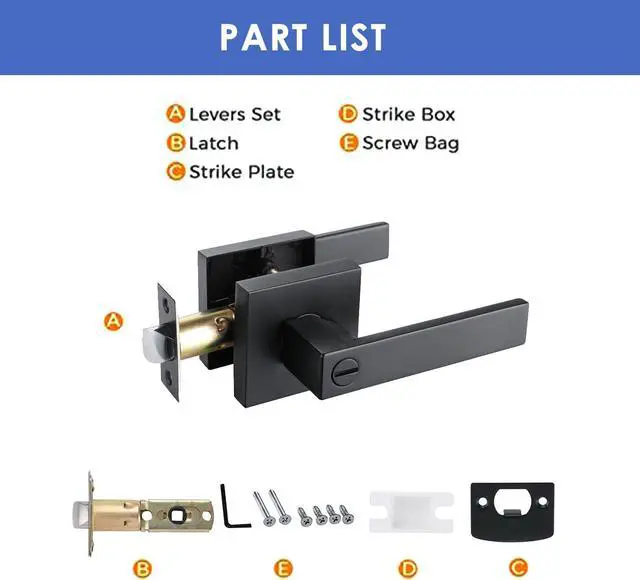 Alt view image 6 of 7 - Bath Room Door Lock for Privacy with Solid Heavy Duty Square Door Lever Made from Zinc Alloy and Matte Black Finished,Golingda3503-BM-BK-6P