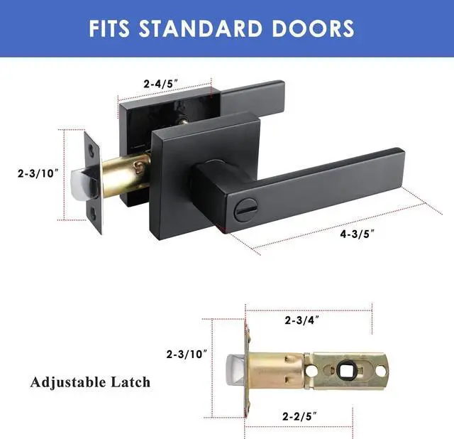 Alt view image 5 of 7 - Bath Room Door Lock for Privacy with Solid Heavy Duty Square Door Lever Made from Zinc Alloy and Matte Black Finished,Golingda3503-BM-BK-6P