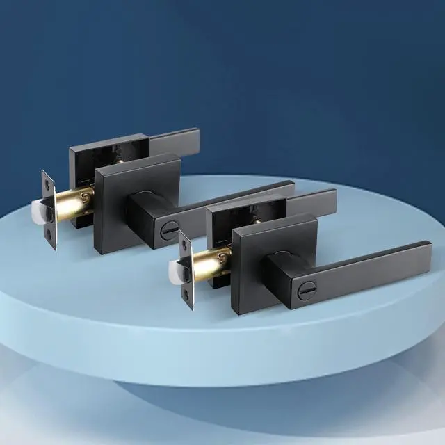 Alt view image 7 of 7 - Bath Room Door Lock for Privacy with Solid Heavy Duty Square Door Lever Made from Zinc Alloy and Matte Black Finished,Golingda3503-BM-BK-6P