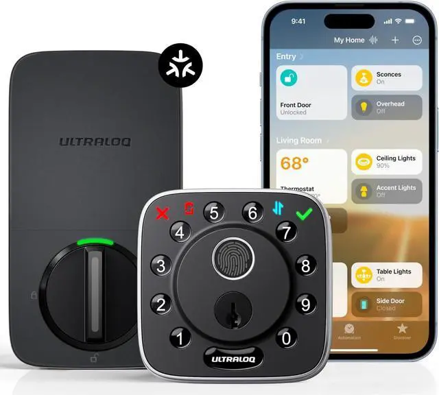 Main image of ULTRALOQ Bolt Fingerprint Matter Smart Lock with Door Sensor, Works with Apple Home, Alexa, Google Home, SmartThings, Matter Over Thread, Smart Deadbolt Lock for Front Door, BHMA Grade AAA Certified