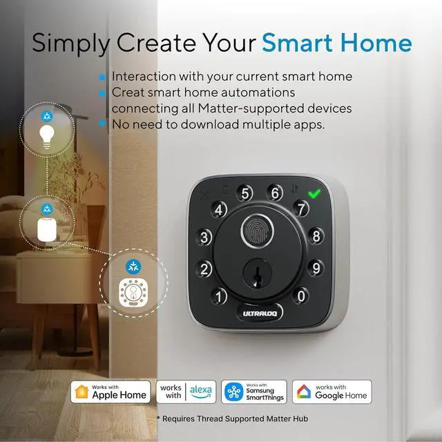 Alt view image 3 of 7 - ULTRALOQ Bolt Fingerprint Matter Smart Lock with Door Sensor, Works with Apple Home, Alexa, Google Home, SmartThings, Matter Over Thread, Smart Deadbolt Lock for Front Door, BHMA Grade AAA Certified