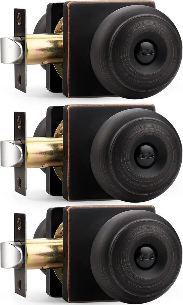 Main image of Probrico Square Doorknobs Privacy Door Handles, Bedroom Door Knobs with Lock, Oil Rubbed Bronze Interior Door Knob for Bathroom, Stainless Steel, 3 Pack