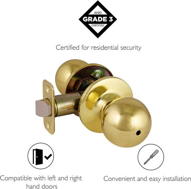 Alt view image 6 of 7 - Ball Polished Brass Privacy Bed/Bath Door Knob