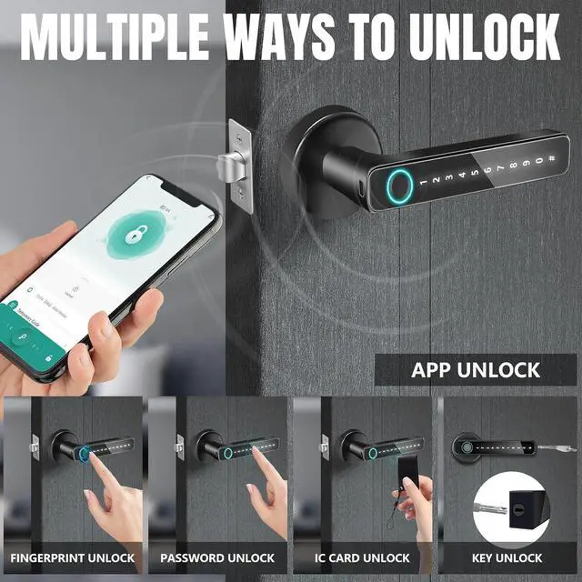 Alt view image 2 of 6 - Fingerprint Door Lock, Fingerprint Door Knob, Smart Door Knob, Keyless Entry Keypad Door Lock with Biometric Door Handle for Bedroom Office Apartment