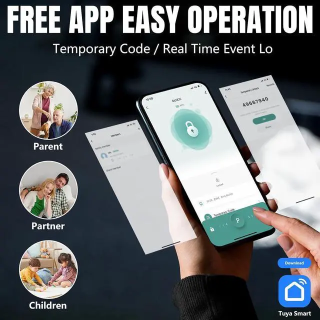 Alt view image 3 of 6 - Fingerprint Door Lock, Fingerprint Door Knob, Smart Door Knob, Keyless Entry Keypad Door Lock with Biometric Door Handle for Bedroom Office Apartment