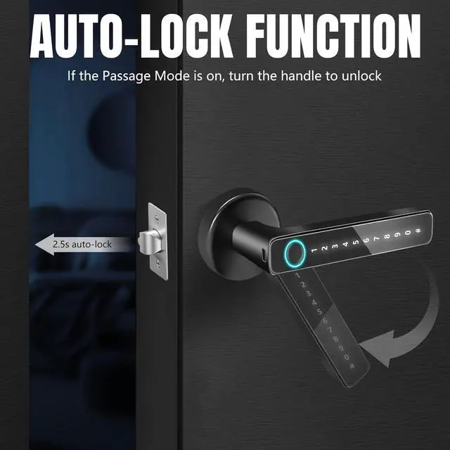 Alt view image 4 of 6 - Fingerprint Door Lock, Fingerprint Door Knob, Smart Door Knob, Keyless Entry Keypad Door Lock with Biometric Door Handle for Bedroom Office Apartment