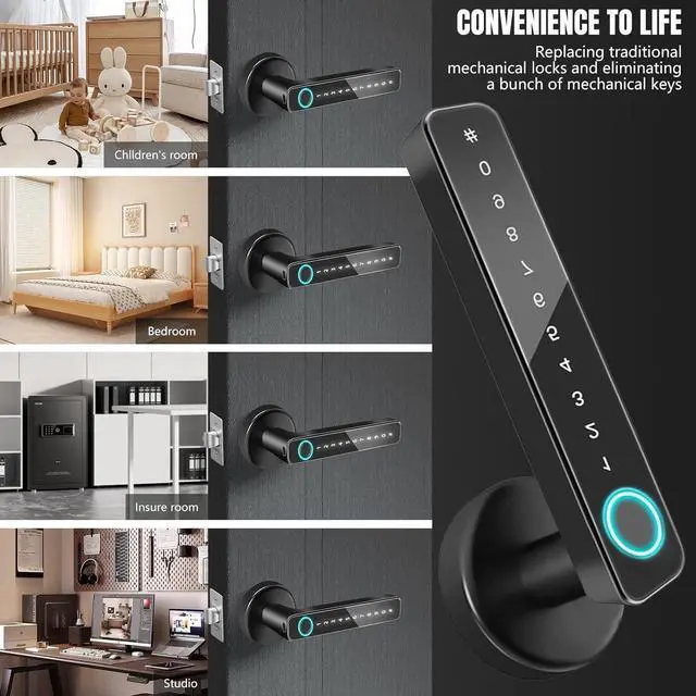 Alt view image 6 of 6 - Fingerprint Door Lock, Fingerprint Door Knob, Smart Door Knob, Keyless Entry Keypad Door Lock with Biometric Door Handle for Bedroom Office Apartment