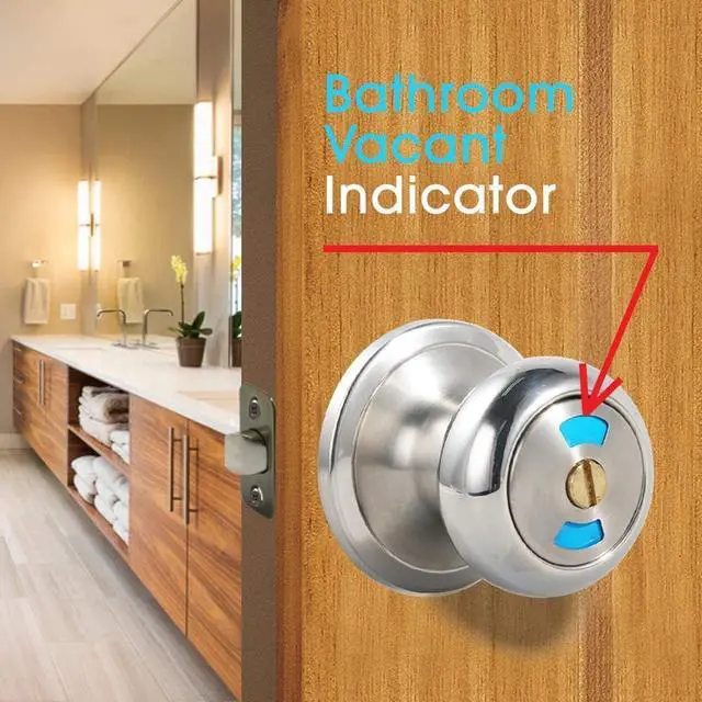 Alt view image 2 of 5 - Bathroom Door Lock Knob, Color Indicator for Vacant or Occupied in Use Restroom, Thumbturn, Emergency Unlock, Fits Standard 2 1/8" Doors