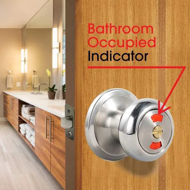Alt view image 3 of 5 - Bathroom Door Lock Knob, Color Indicator for Vacant or Occupied in Use Restroom, Thumbturn, Emergency Unlock, Fits Standard 2 1/8" Doors