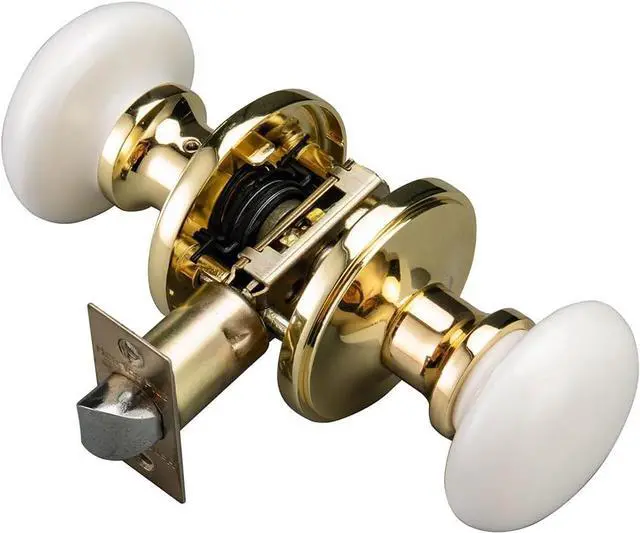 Main image of NCL White Door Knobs, Polished Brass Keyless Door Handles, Porcelain Door Levers, Interior Bath Door Knob