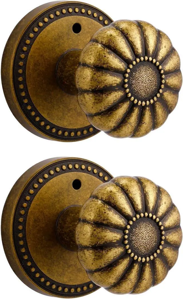 Main image of Antique Brass Door Knobs Interior Privacy Door Knob with Lock for Bedroom and Bathroom,Zinc Alloy 2 Pack