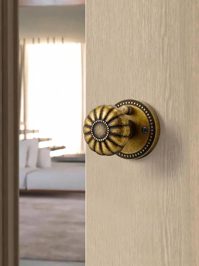 Alt view image 4 of 7 - Antique Brass Door Knobs Interior Privacy Door Knob with Lock for Bedroom and Bathroom,Zinc Alloy 2 Pack