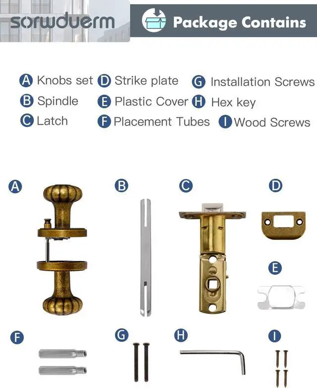Alt view image 7 of 7 - Antique Brass Door Knobs Interior Privacy Door Knob with Lock for Bedroom and Bathroom,Zinc Alloy 2 Pack