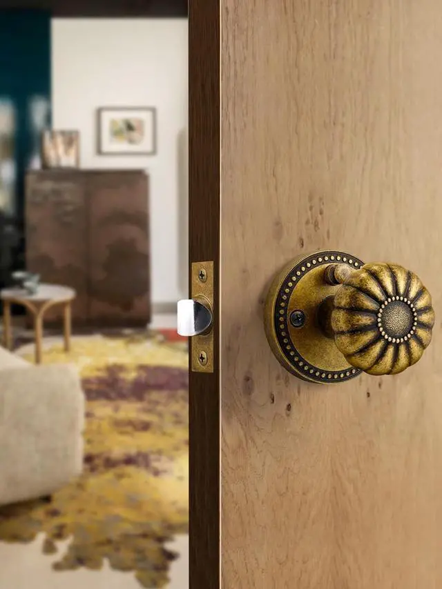 Alt view image 3 of 7 - Antique Brass Door Knobs Interior Privacy Door Knob with Lock for Bedroom and Bathroom,Zinc Alloy 2 Pack