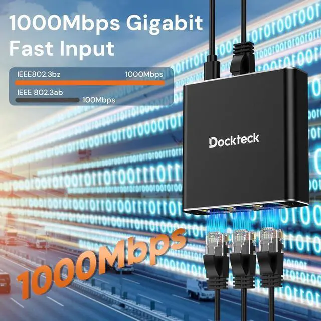 Alt view image 3 of 7 - Ethernet Splitter 1 to 3 1000Mbps, Dockteck Internet Cable Splitter 1 in 3 Out High Speed Switch Network Gigabit for LAN RJ45 Port Router Switch Work with Cat5/5e/6/7/8 Cable