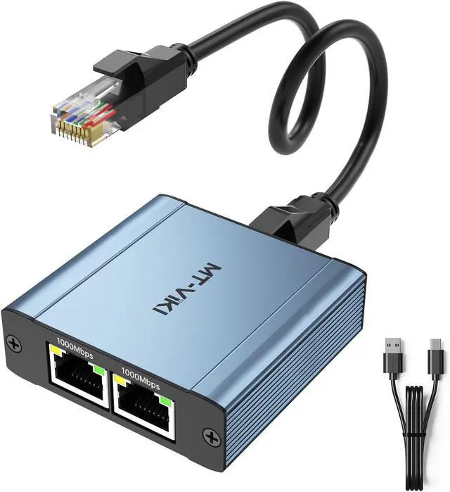 Main image of MT-VIKI Ethernet Splitter 1 to 2 High Speed 1000Mbps, Gigabit Dual RJ45 Splitter Adapter for Cat5/5e/6/7/8 Cable [2 Devices Simultaneously Networking]