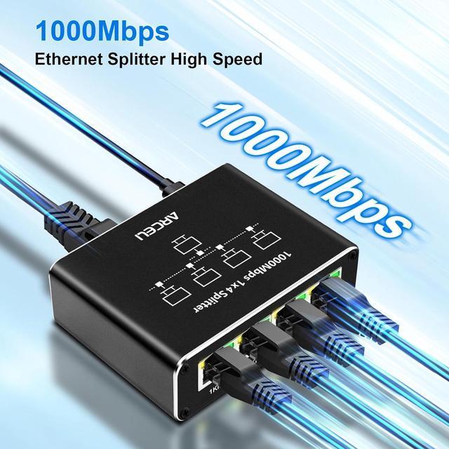Alt view image 4 of 7 - Gigabit Ethernet Splitter 1 to 4 - Network Splitter with USB Power Cable, 1000Mbps High Speed RJ45 Internet Splitt-er Adapter for Cat 5/5e/6/7/8 Cable [4 Devices Networked Simultaneously]