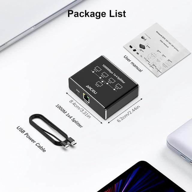 Alt view image 7 of 7 - Gigabit Ethernet Splitter 1 to 4 - Network Splitter with USB Power Cable, 1000Mbps High Speed RJ45 Internet Splitt-er Adapter for Cat 5/5e/6/7/8 Cable [4 Devices Networked Simultaneously]