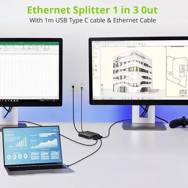 Alt view image 4 of 7 - LiNKFOR Ethernet Splitter 1 in 3 Out,1000Mbps High Speed Splitter RJ45 Network Extension Connector with USB Type C Cable Gigabit Ethernet Switch Network Sharing for Cat8 Cat7 Cat6 Cat5 Cat5e