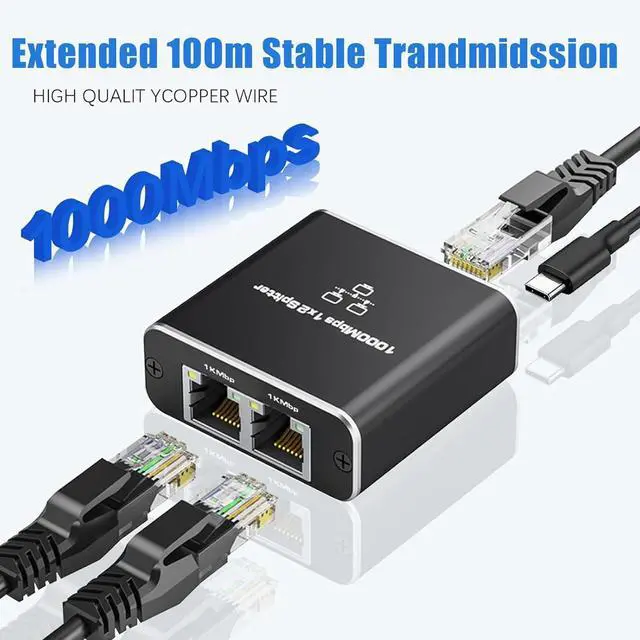 Alt view image 7 of 7 - Ethernet Splitter 1 to 2, Kit with 2 Cat8 Cables (3FT & 6FT), 1000Mbps High-Speed Gigabit LAN RJ45 Splitter Adapter for Router, Switch, Modem  Compatible with Cat6/7/8 Cables