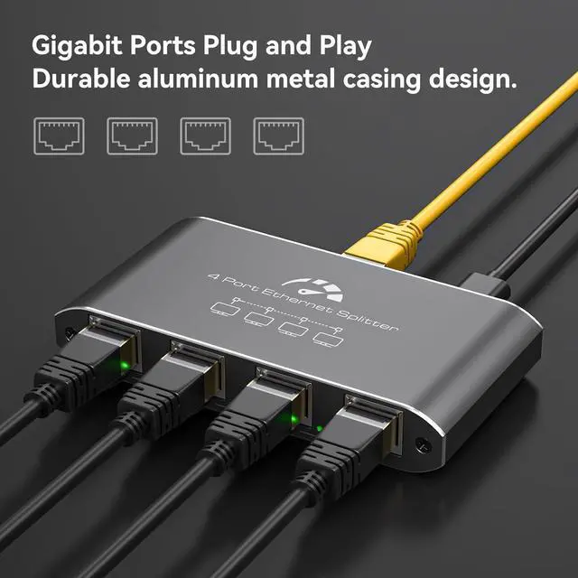 Alt view image 3 of 7 - Ethernet Splitter 1 to 4 1000Mbps High Speed Internet Splitter, Gigabit Network Splitter with an Ethernet Cable and a USB Power Cable, 1 in 4 Out LAN RJ45 Splitter Work with Cat 6/7/8 Cable