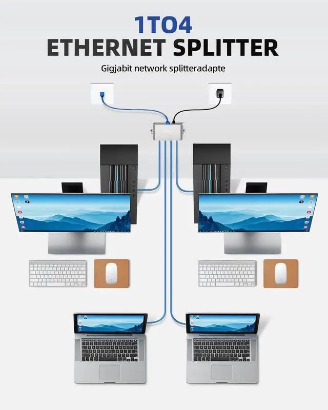 Alt view image 4 of 7 - Ethernet Splitter,Ethernet Switch 4 Port,Network switches fixable,Computer Networking switches,gigabit 4 Port switcheEthernet Cable Splitter 1000Mbps Plug & Play Desktop or Wall Mount