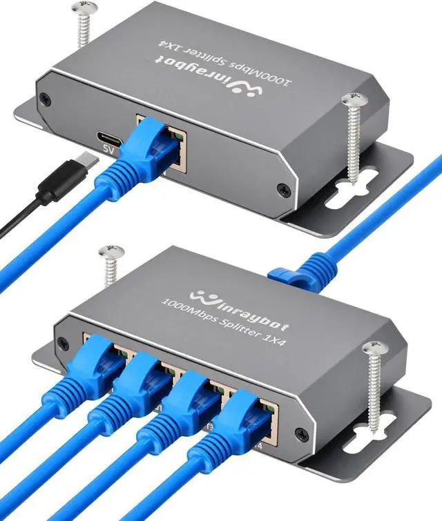 Alt view image 7 of 7 - Ethernet Splitter,Ethernet Switch 4 Port,Network switches fixable,Computer Networking switches,gigabit 4 Port switcheEthernet Cable Splitter 1000Mbps Plug & Play Desktop or Wall Mount