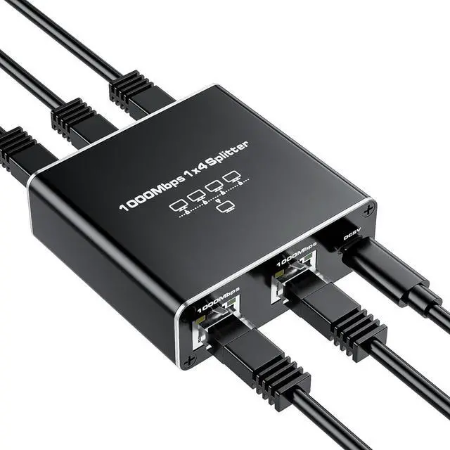 Main image of Ethernet Splitter 1 to 4 High Speed 1000Mbps, BolAAzuL Gigabit RJ45 Splitter Adapter 1 in 4 Female Out, LAN/Internet Cable Cat 8/7/6/5/5e Network Splitter 1x4 | Plug&Play | with USB Power Cable