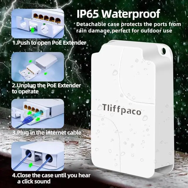 Alt view image 4 of 7 - Outdoor Gigabit PoE Extender, 5 Port PoE Repeater, 90W in 60W Out Switch, Waterproof, Vlan, IEEE802.3af/at/bt Extend Additional 100m(328ft), 10/100/1000Mbps, Wall Mount Plug and Play