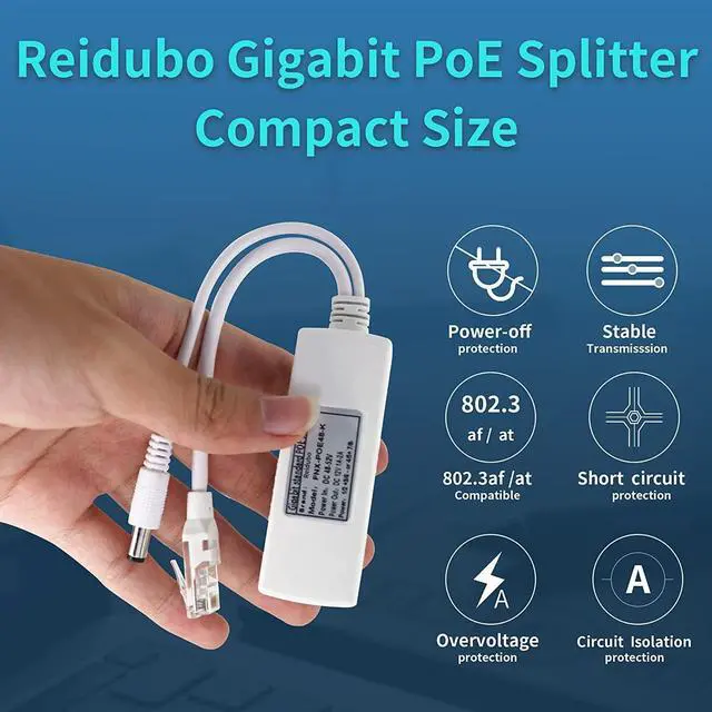 Alt view image 2 of 6 - Gigabit PoE Splitter Adapter,12V 2A Output,1000Mbps, IEEE 802.3AF/at, Suitable for IP Cameras, AP WiFi, IP Phones, and Other DC Power Supply Devices,5.5x2.1mm DC, Input Voltage48-52V,2 Pack